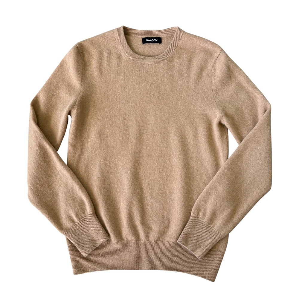 Naadam Essential Cashmere Crewneck Sweater Camel Tan Brown 100% Cashmere S